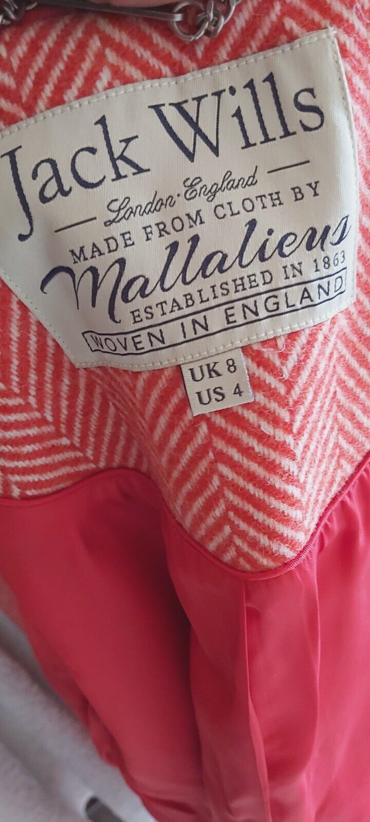 Womens Jack Wills 100% Wool Harringbone Tweed  Coat UK 8/10