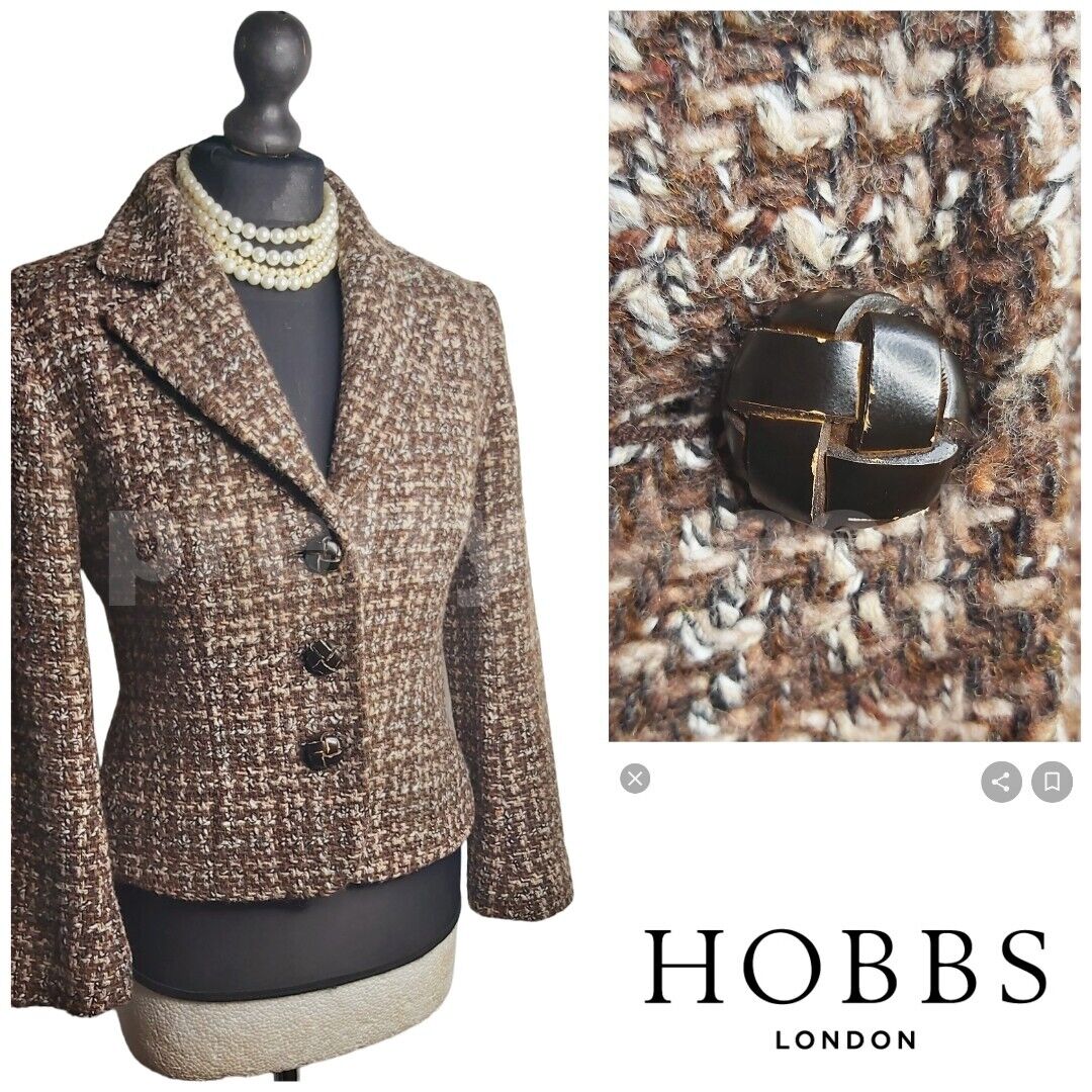 Hobbs Vintage Fitted Wool Tweed Boucle Blazer Jacket Size 14
