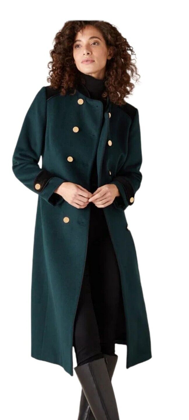 NEW TAGS Monsoon Maddie Green Military Long Wool Coat UK 10