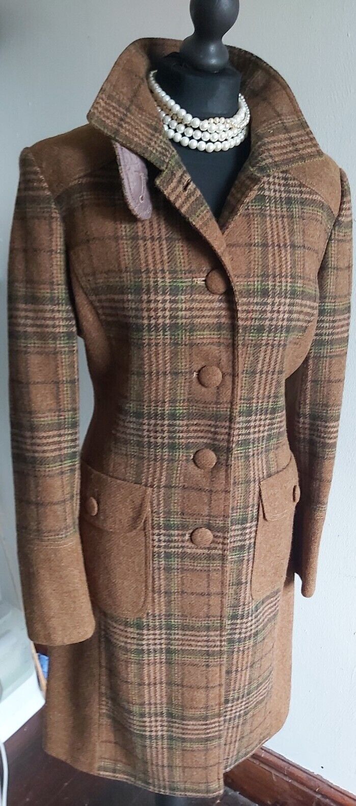 ladies Camel Tan 100% Wool tweed coat size 12