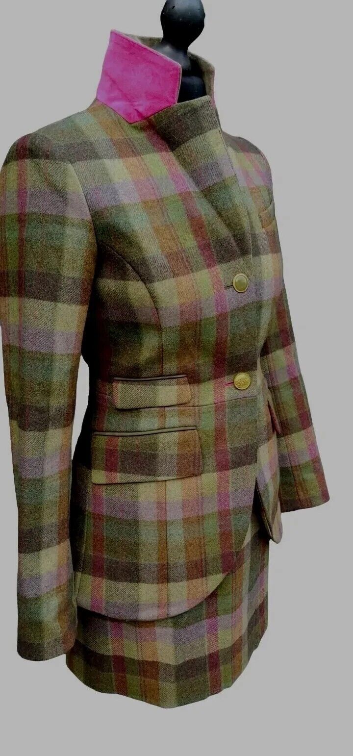 Joules Womens Green Tweed Wool Blazer Skirt Suit Jacket Size 8