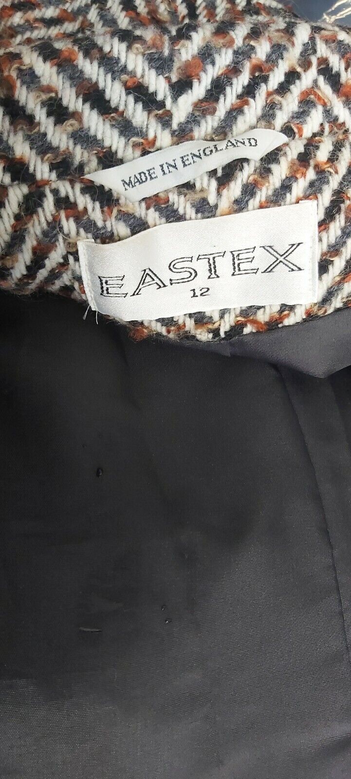 Vintage Eastex Wool Tweed Harringbone Over Coat UK SIZE 12