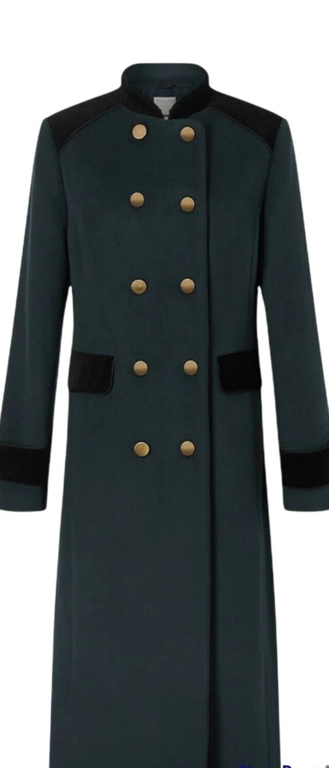 NEW TAGS Monsoon Maddie Green Military Long Wool Coat UK 10