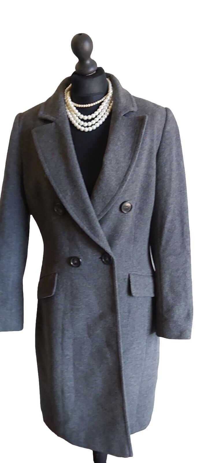 Hobbs Grey Double Breasted Wool Cashmere Long Coat 10/12