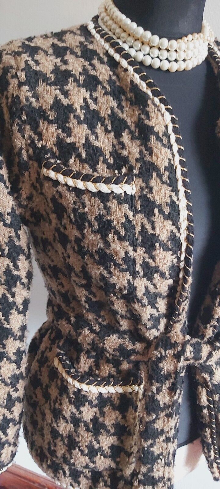 Vintage HOUNDSTOOTH LADIES TWEED Wrap Jacket Coat SIZE S