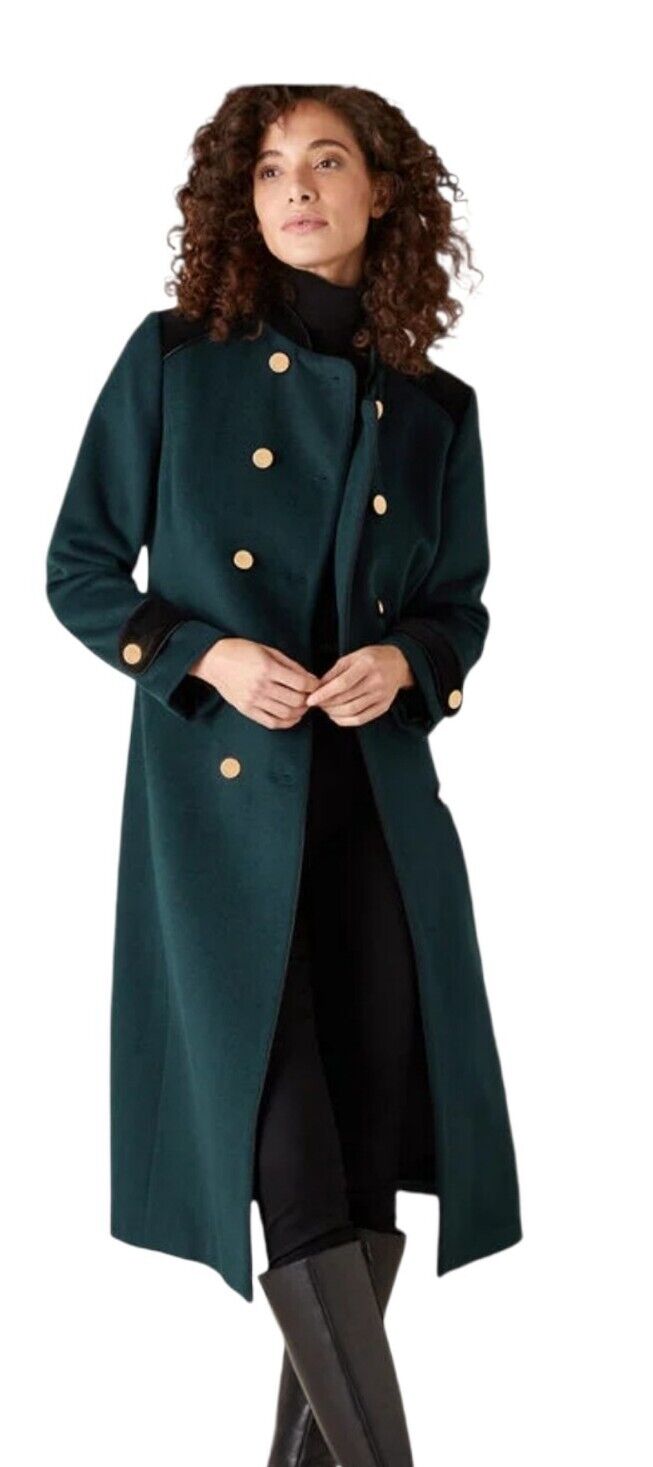 NEW TAGS Monsoon Maddie Green Military Long Wool Coat UK 10