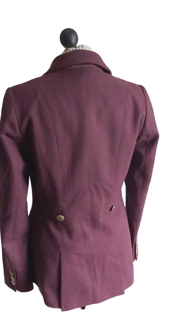 Joules Tweed Jacket 100% Wool Fitted Burgundy Jacket Size 12