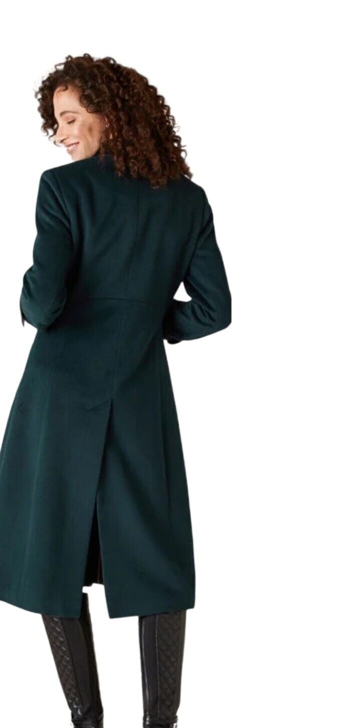NEW TAGS Monsoon Maddie Green Military Long Wool Coat UK 10