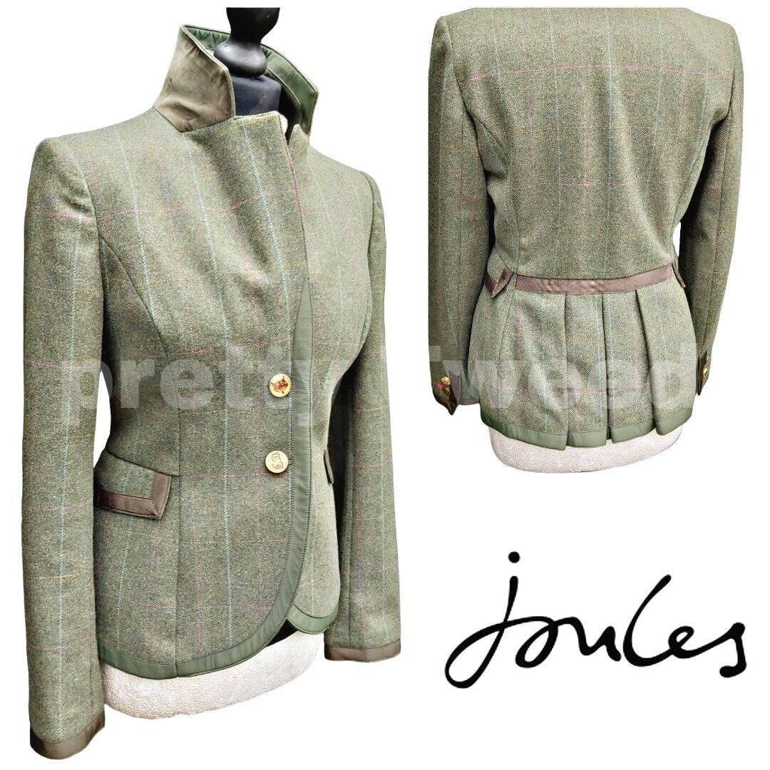 Joules Tweed Jacket Womens Khalki Wool Check Country Hacking Blazer UK PrettyTweed