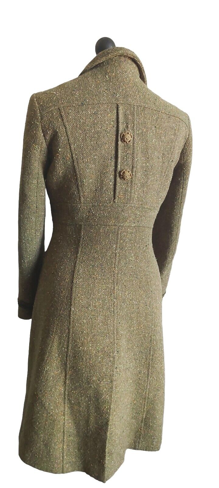 Tara Jarmon Green Wool Tweed Silk Tweed Classic Long Coat 10