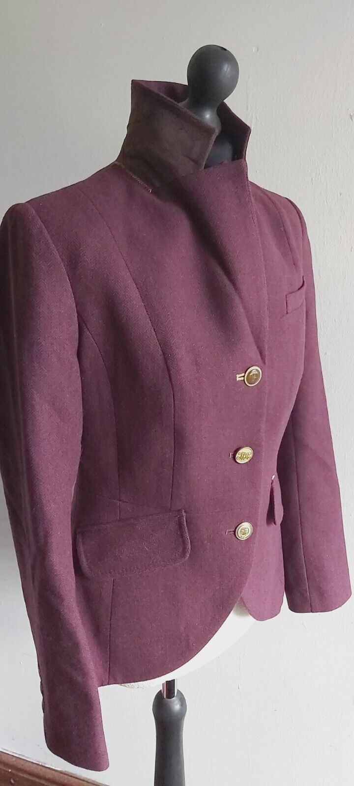 Joules Tweed Jacket 100% Wool Fitted Burgundy Jacket Size 12