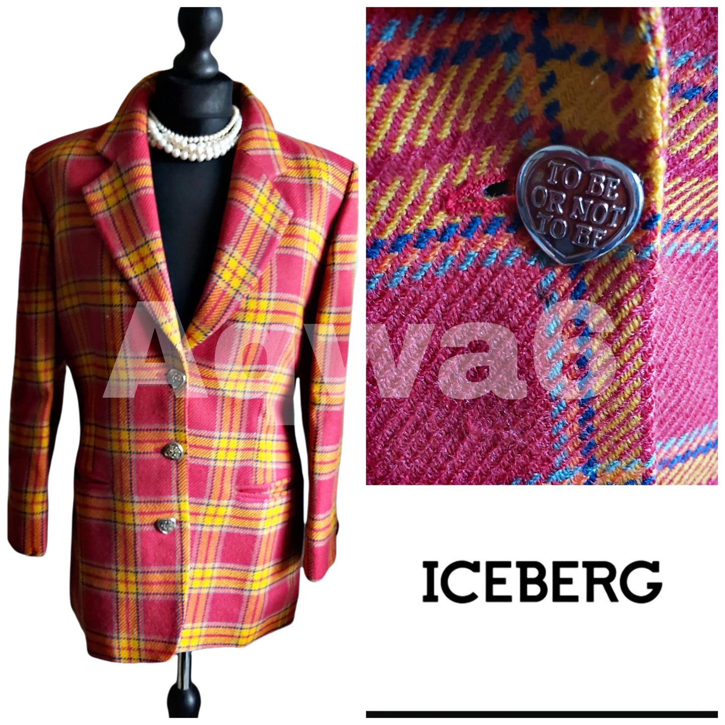 Ladies 100% Wool Tweed Check Iceberg Blazer Jacket Size 14