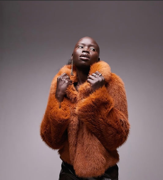 Brand New TopShop Burnt Orange Faux Fur Coat