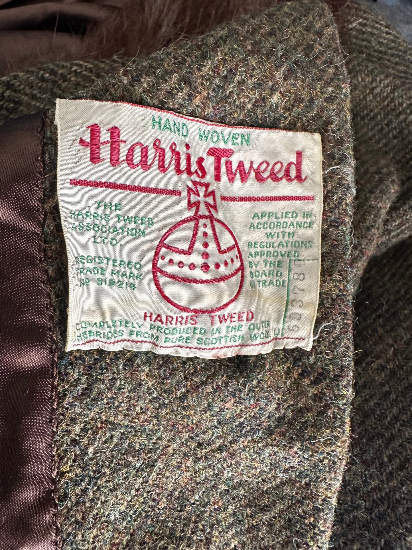 Womens Harris Tweed Jacket with fur collar UK 12