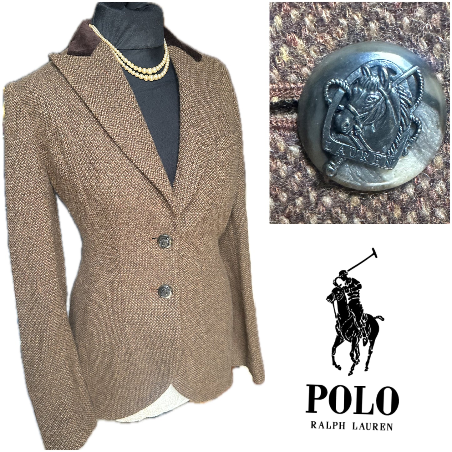 Women’s Ralph Lauren Brown Tweed Jacket Size UK 8