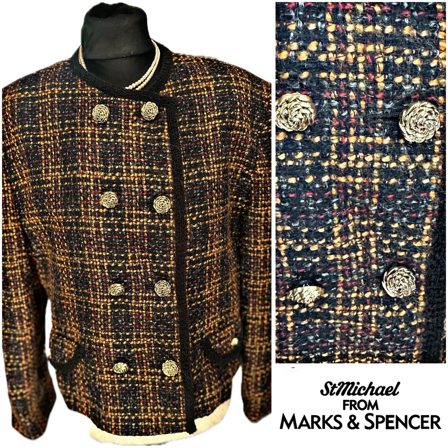 Women Vintage St Michael tweed Boucle Jacket UK12