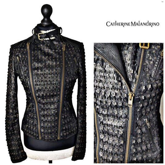NEW TAGS Ladies Catherine Malandrino 100% Leather Biker Jacket US, UK 8
