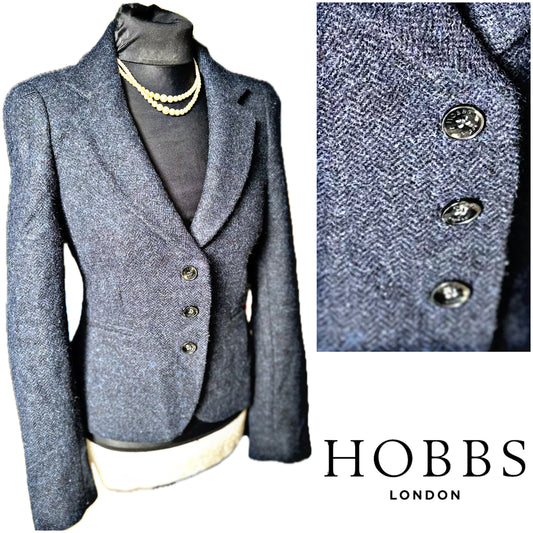 Hobbs Navy Tweed fitted Jacket UK Size 10