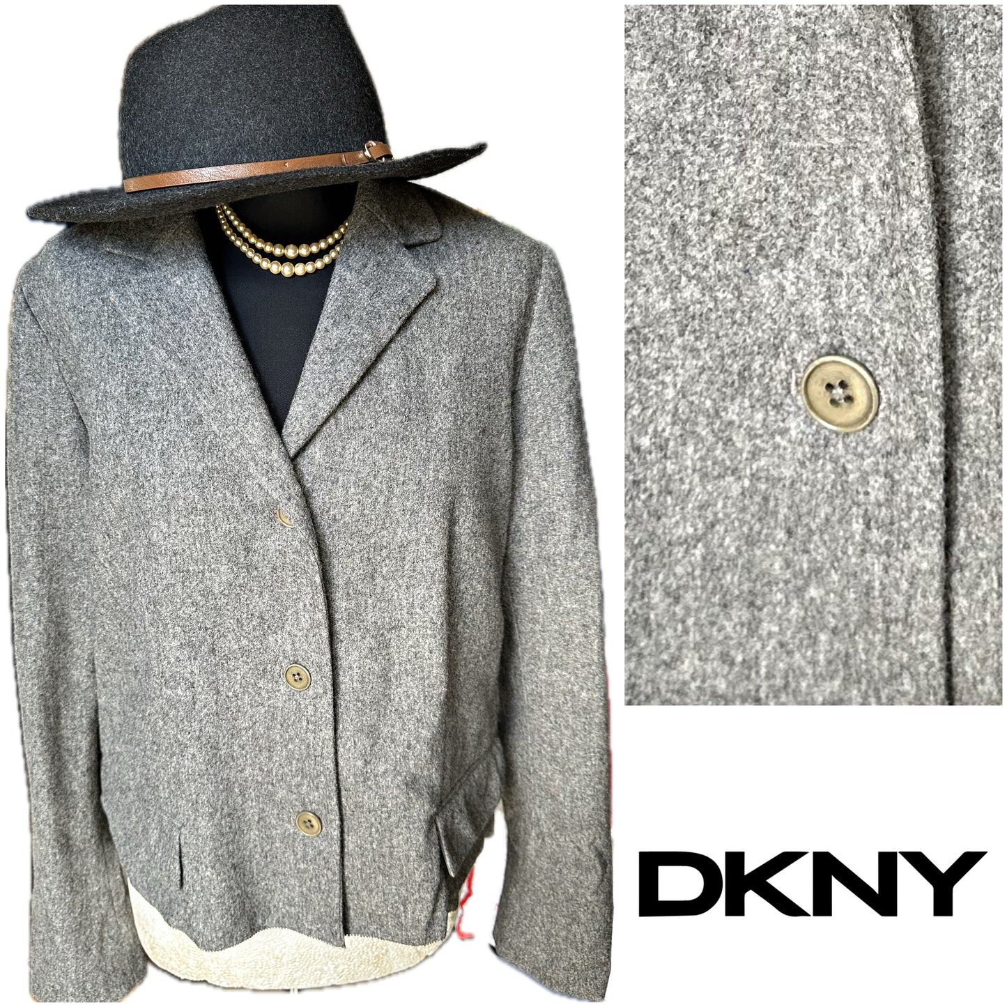 Women DKNY Wool Box Jacket UK Size 12/14
