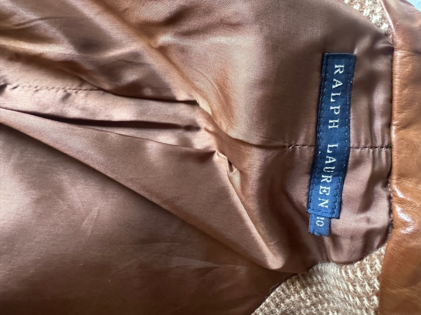 Women’s Ralph Lauren has 100% Wool /Leather Jacket Camel UK size 12