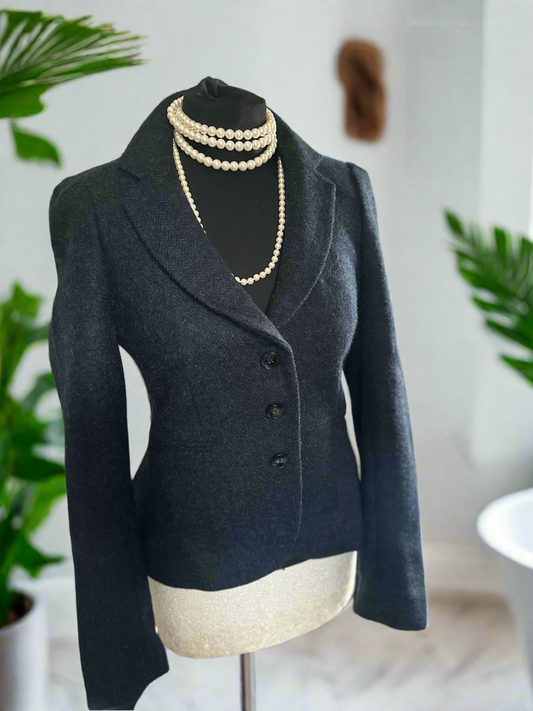 Ladies Hobbs fitted jacket 100% wool Tweed Navy Jacket