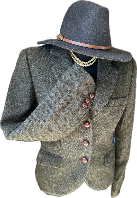 Women Jack Wills Olive Green Tweed Jacket UK Size 10