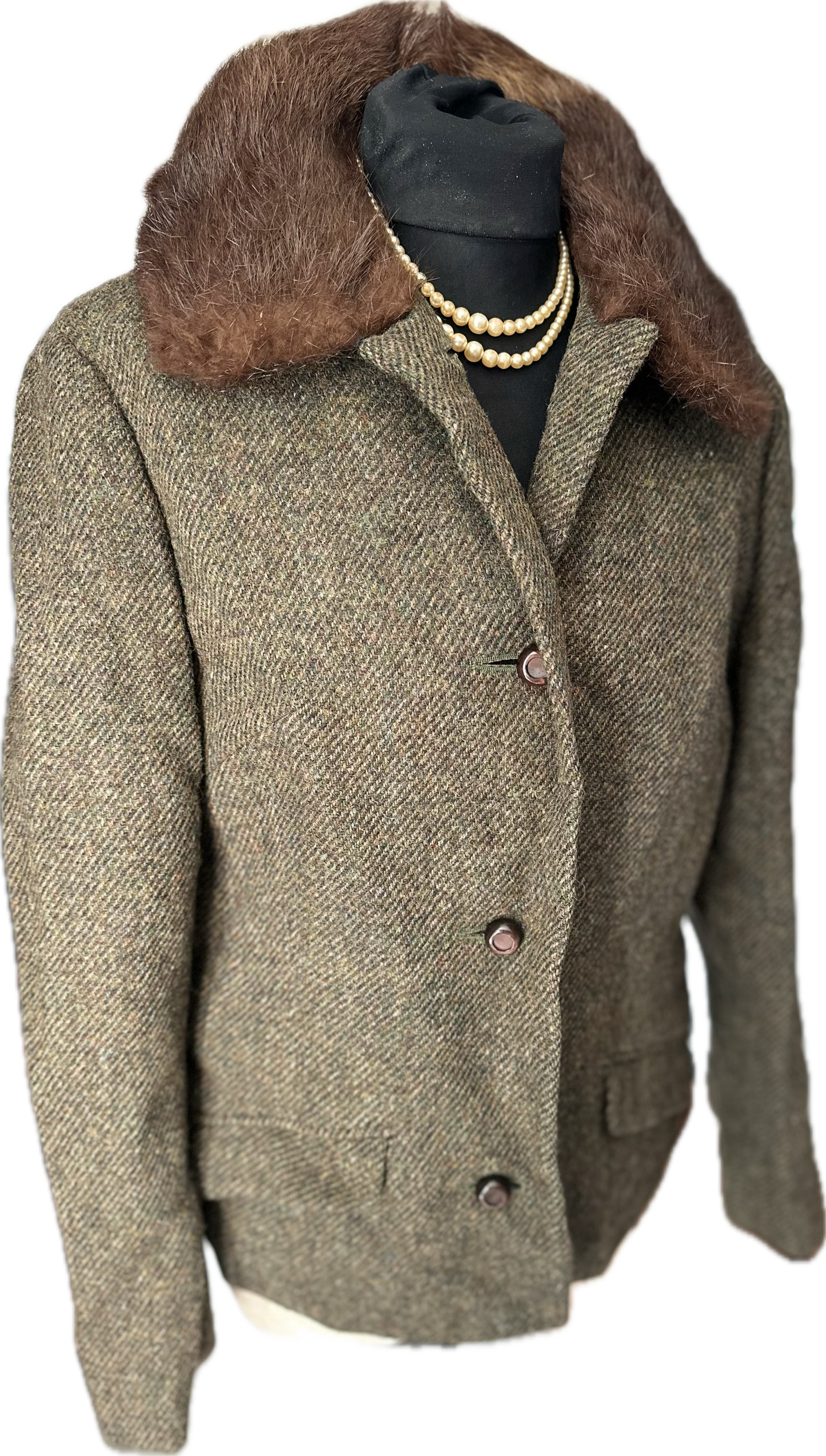 Womens Harris Tweed Jacket with fur collar UK 12