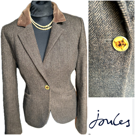 Women Joules fitted Brown tweed Jacket UK 10