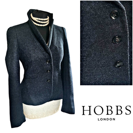 Ladies Hobbs fitted jacket 100% wool Tweed Navy Jacket