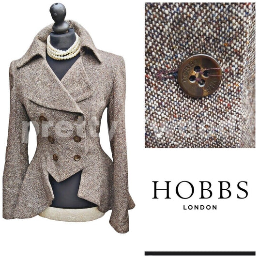 Vintage Hobbs  Harringbone  Jacket  Tweed  Jacket Blazer Tailcoat UK 10