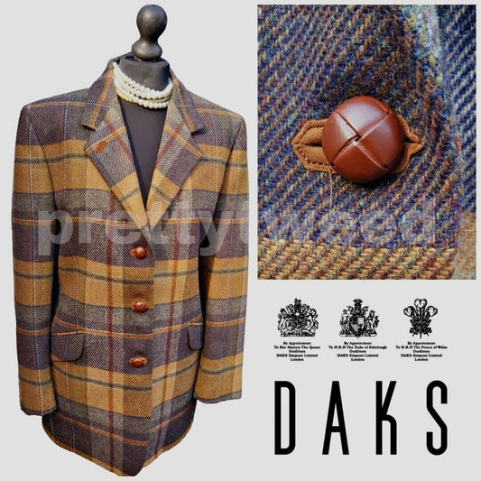 Womens Daks Signature Pure Tweed Wool Mohair Cashmere Checked Jacket UK Size 16