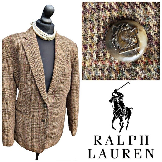 Ralph Lauren Womens Tweed 100% Wool Country Hacking Blazer Jacket UK 14