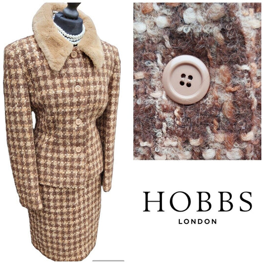 HOBBS wool Alpaca Mohair suit blazer jacket skirt Camel size UK 12