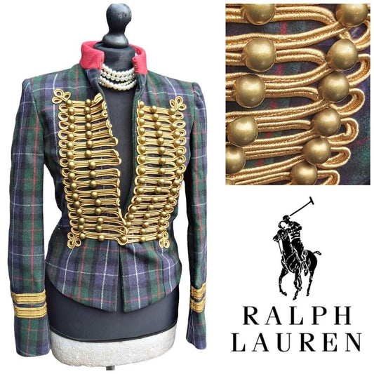 Ladies Ralph Lauren Military Wool Tweed Check Tartan Jacket / Blazer Size S