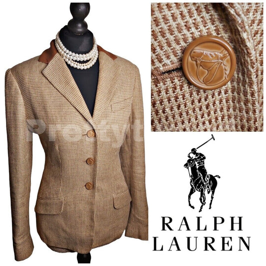Ladies Vintage Ralph Lauren 100% Linen Tweed Jacket Camel  UK Size 8