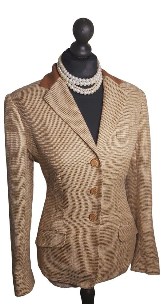 Ladies Vintage Ralph Lauren 100% Linen Tweed Jacket Camel  UK Size 8
