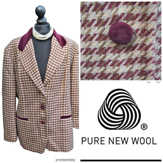 Ladies Vintage Check Tweed Smart Jacket Blazer Country Uk 12 Wool