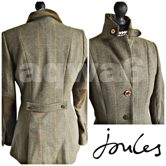 Ladies JOULES 100% Wool Austin Tweed  Check Jacket  Elbow Patches  UK 12
