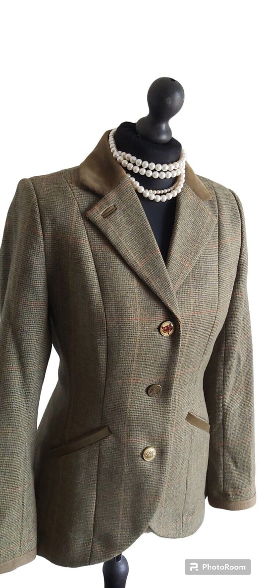 Ladies JOULES 100% Wool Austin Tweed  Check Jacket  Elbow Patches  UK 12