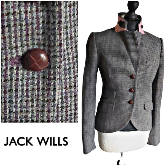 Ladiea Jack Wills 100% Wool Tweed  jacket Country Hacking Blazer 8
