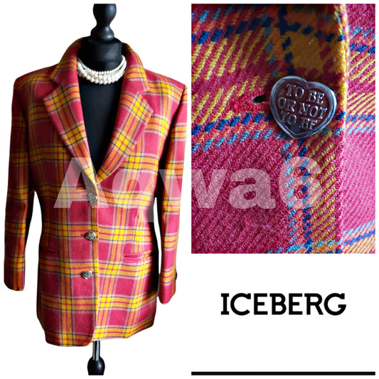Ladies 100% Wool Tweed Check Iceberg Blazer Jacket Size 14